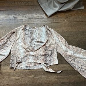 Snake Print Bell Sleeve Wrap Top